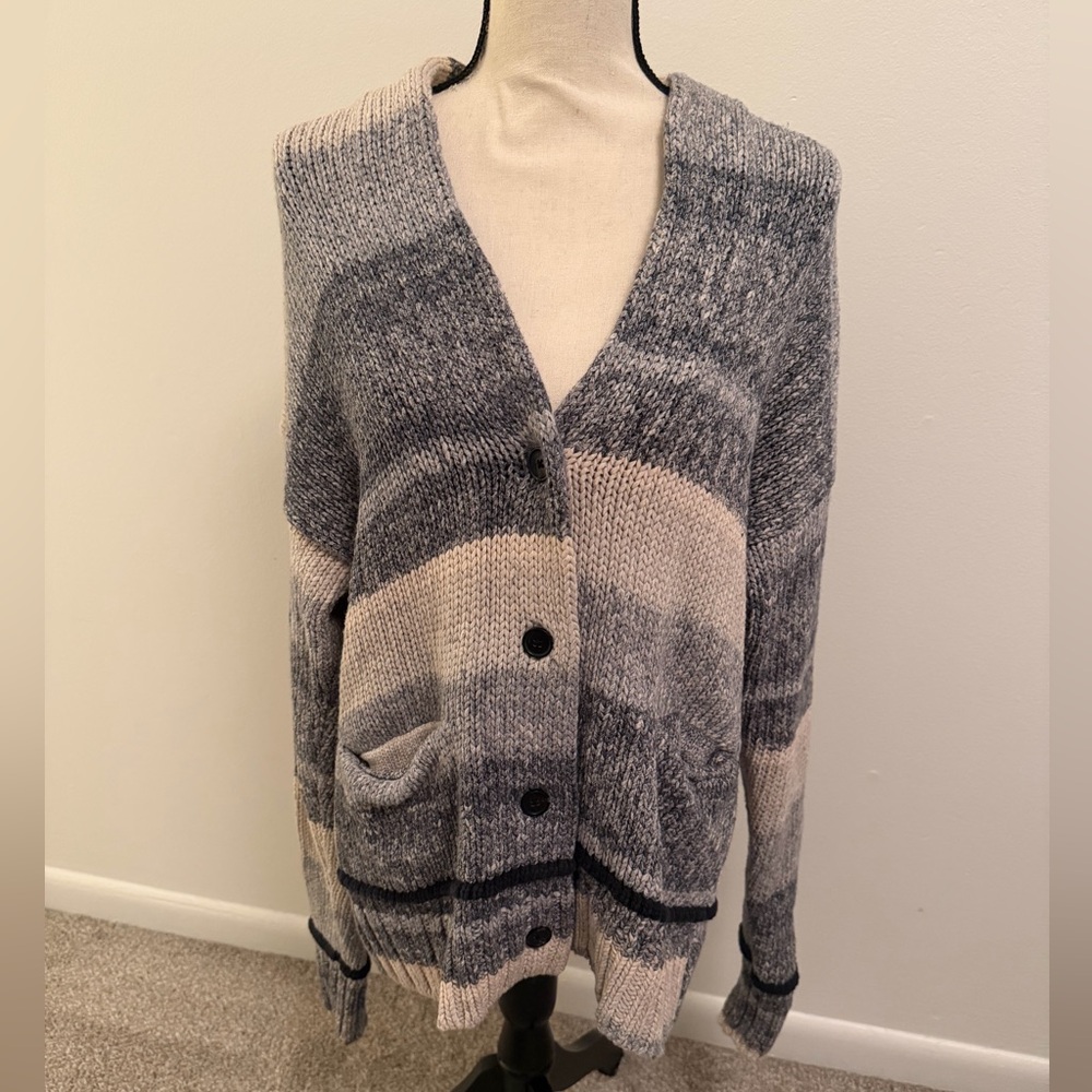 Wilfred Grey and Cream Knit Cardigan with Italian Wool.